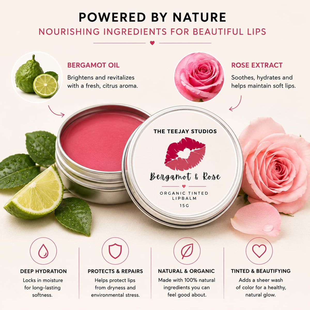 Bergamot & Rose Tinted Lip Balm